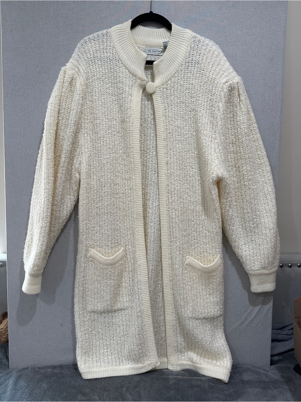 Alex Marie Ivory Bouclé Long Cardigan with Single Button